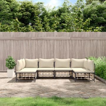 vidaXL 6-delige Loungeset met kussens poly rattan antracietkleurig