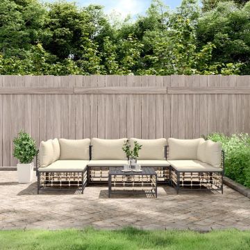 vidaXL 7-delige Loungeset met kussens poly rattan antracietkleurig