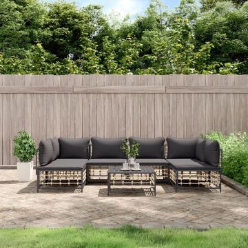 vidaXL 7-delige Loungeset met kussens poly rattan antracietkleurig