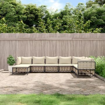 vidaXL 8-delige Loungeset met kussens poly rattan antracietkleurig