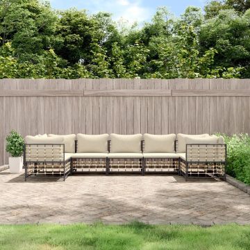 vidaXL 7-delige Loungeset met kussens poly rattan antracietkleurig