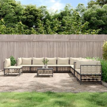 vidaXL 11-delige Loungeset met kussens poly rattan antracietkleurig