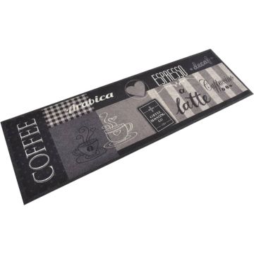 vidaXL Keukenmat wasbaar koffieprint 60x180 cm fluweel zwart