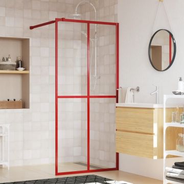 vidaXL-Inloopdouchewand-transparant-80x195-cm-ESG-glas-rood