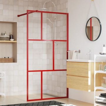 vidaXL-Inloopdouchewand-transparant-100x195-cm-ESG-glas-rood