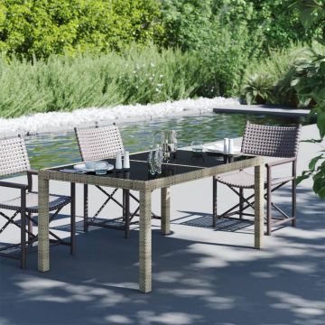 Furniture Limited - Tuintafel 150x90x75 cm gehard glas en poly rattan beige