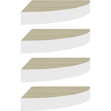 La Dolce Vita - HoekWandplanken - Muurplanken - Wandrekken - Opbergplanken - Wandplankenset - Zwevende planken 4 st 25x25x3,8 cm MDF eikenkleurig en wit