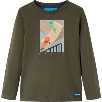 vidaXL-Kindershirt-met-lange-mouwen-skateboardprint-116-kakikleurig
