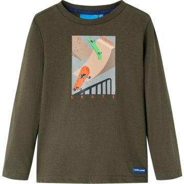 vidaXL-Kindershirt-met-lange-mouwen-skateboardprint-128-kakikleurig