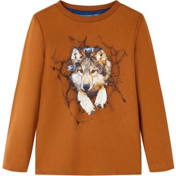 vidaXL-Kindershirt-met-lange-mouwen-wolvenprint-92-cognackleurig