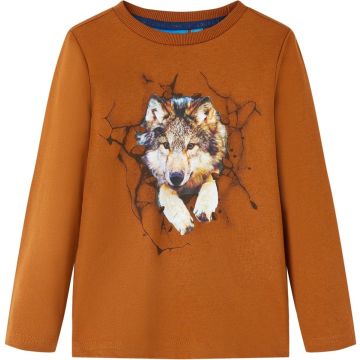 vidaXL-Kindershirt-met-lange-mouwen-wolvenprint-140-cognackleurig