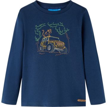 vidaXL-Kindershirt-met-lange-mouwen-terreinwagenprint-128-marineblauw