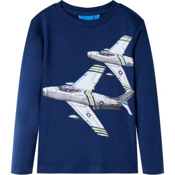 vidaXL-Kindershirt-met-lange-mouwen-vliegtuigprint-104-marineblauw