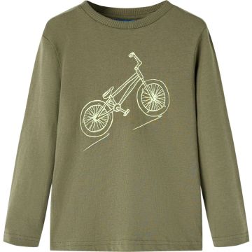 vidaXL-Kindershirt-met-lange-mouwen-fietsprint-104-kakikleurig