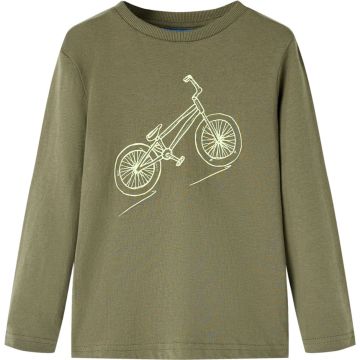 vidaXL-Kindershirt-met-lange-mouwen-fietsprint-116-kakikleurig