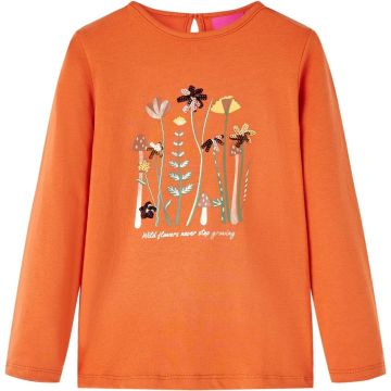 vidaXL-Kindershirt-met-lange-mouwen-bloemenprint-116-oranjebruin
