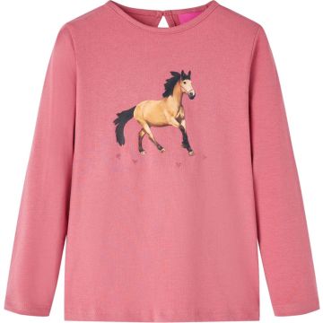 vidaXL-Kindershirt-met-lange-mouwen-paardenprint-104-oudroze