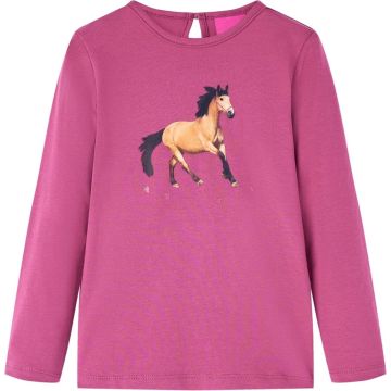 vidaXL-Kindershirt-met-lange-mouwen-paardenprint-140-frambooskleurig