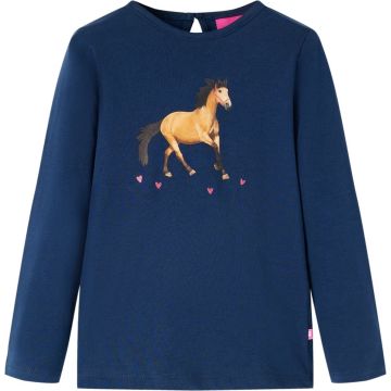 vidaXL-Kindershirt-met-lange-mouwen-paardenprint-104-marineblauw