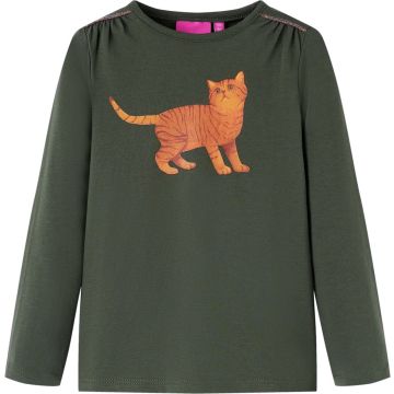 vidaXL-Kindershirt-met-lange-mouwen-kattenprint-116-kakikleurig