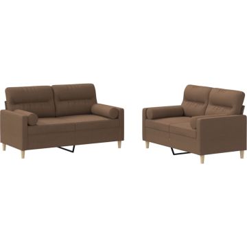 vidaXL-2-delige-Loungeset-met-kussens-stof-bruin