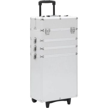 The Living Store Make-up trolley - Hout - ABS - Aluminium - 37x22x78 cm - 4 niveaus - uitschuifbare lades - 4 afneembare zwenkwielen