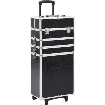 The Living Store Make-up Trolley - Houten Beautycase 37x22x78cm - Zwart Krokodillenpatroon