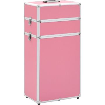 The Living Store Make-up trolley aluminium roze - Make-up koffer