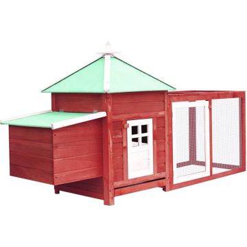 The Living Store Kippenverblijf - Houten - 190 x 72 x 102 cm - Met hok - nestkast en ren - Rood