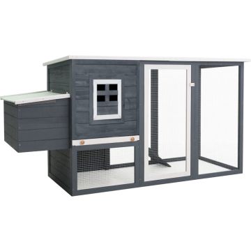 The Living Store Kippenhok - 202 x 75 x 98 cm - Grijs en wit - Waterbestendig dak - IJzeren gaas - Makkelijk schoon te maken - Veilig opbergruimte - Duurzaam - Eenvoudig te monteren