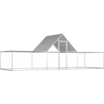 The Living Store Kippenhok A - Kippenhok - 6 x 2 x 2 m - Waterbestendig dak - Zilverkleurig - Gegalvaniseerd staal