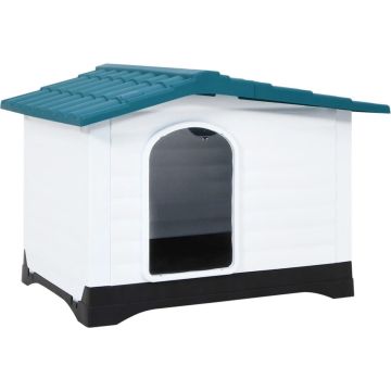 The Living Store PP Hondenhok - Duurzaam - Goede ventilatie - Praktisch dak - Verhoogde vloer - Blauw - wit - zwart - 90.5 x 68 x 66 cm