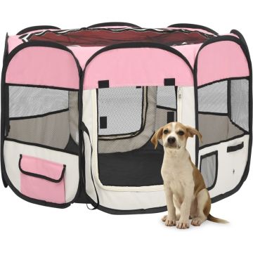 The Living Store Inklapbare hondenren - 90x90x58 cm - lichtgewicht en stevig - roze en crème - polyester en staal