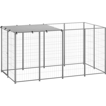 The Living Store Hondenkennel - Grote Stalen Hondenkooi - 220 x 110 x 110 cm - Waterbestendig dak - Afsluitbare deur - Zilverkleurig