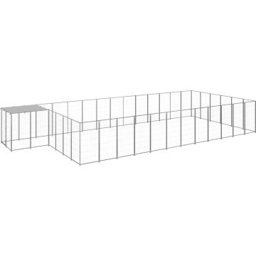 The Living Store Hondenkennel - Grote - veelzijdige buitenkooi - 770 x 330 x 110 cm - Stevige stalen constructie - Waterbestendig dak - Afsluitbare deur - Zilverkleurig en zilvergrijs
