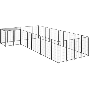 The Living Store Hondenkennel - Grote Stalen Constructie - Waterbestendig Dak - 330 x 550 x 110 cm - Zwart en Zilvergrijs