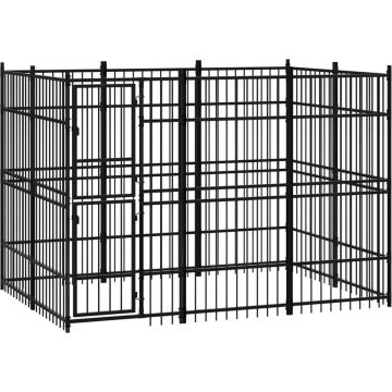 The Living Store Hondenkennel - Stalen wanden - Veilig en duurzaam - 288 x 192 x 200 cm - Zwart - Gepoedercoat staal