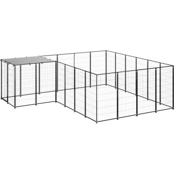 The Living Store Hondenkennel - Grote stalen constructie - 330 x 330 x 110 cm - Waterbestendig dak - Zwarte en zilvergrijze kleur