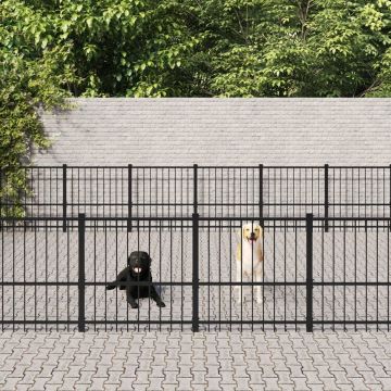 The Living Store Hondenhok Hondenkennel - Gepoedercoat staal - 776 x 582 x 100 cm - Spelen - trainen - veiligheid - Zwart