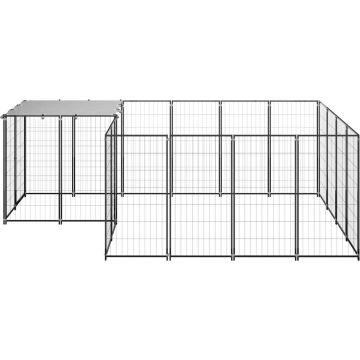 The Living Store Hondenkennel - Groot for - Draadgaas - Stalen constructie - Waterbestendig dak - Afsluitbare deur - Zwart/zilvergrijs - 330x220x110cm