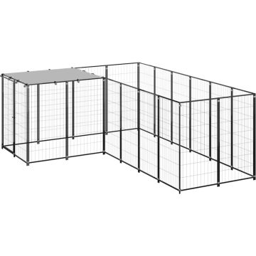 The Living Store Hondenkennel - Grote kennel met draadgaas en UV-bestendig dak - 220x330x110 cm - Zwart/Zilvergrijs - PE/Staal