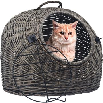 The Living Store Kattentransporter - Kattenmand 50x42x40 cm - Natuurlijk wilgenhout