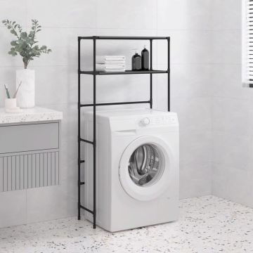 The Living Store Opbergrek Boven Wasmachine - 69 x 28 x 143 cm - Sterke Structuur - Ruimtebesparend - Opvallend Ontwerp - Zwart