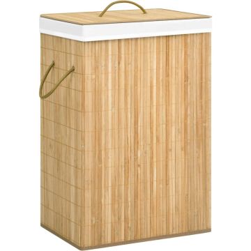 The Living Store Bamboe Wasmand - 40 x 30 x 60 cm - Uitneembare voering - Opvouwbaar