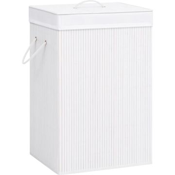 The Living Store Bamboe Wasmand - Rechthoekig - 40 x 30 x 60 cm - Wit