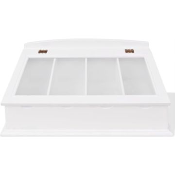 The Living Store Besteklade Barok Stijl - 47 x 27 x 21.5 cm - 4 Opbergvakken - Glazen Deksel - Wit - MDF