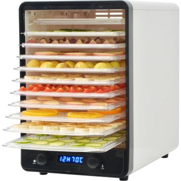 The Living Store Voedseldroger - 10 lades - Timer - Instelbare temperatuur - Wit/Zwart - 26x39x38cm