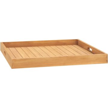 The Living Store Serveerblad Teakhout - Klassiek Hard Hout - 70 x 70 x 7 cm - Met Verzonken Handvatten