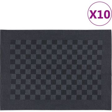 The Living Store Keukenhanddoek - 10x - 100% katoen - 50 x 70 cm - zwart en grijs