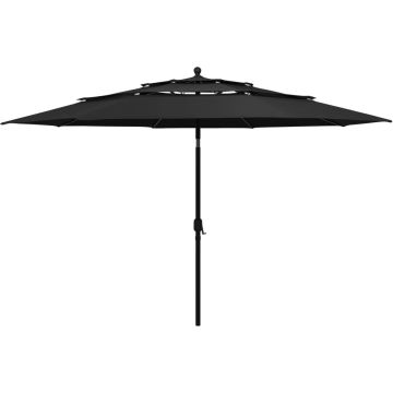 The Living Store Parasol 3-laags zwart polyester 350x260 cm - UV-bescherming - inklapbaar